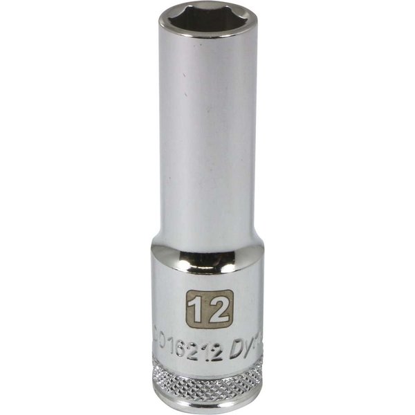 Dynamic Tools 1/2" Drive 6 Point Metric, 12mm Deep Length, Chrome Socket D016212